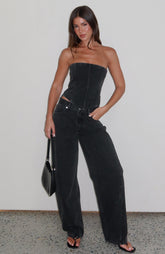 Kiara Mid Rise Barrel Leg Jeans Black Acid