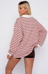 Out Again Long Sleeve Rugby Shirt Pink/Chocolate Stripe