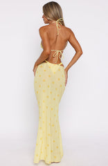Crowd Pleaser Maxi Skirt Lemon Polka Dot
