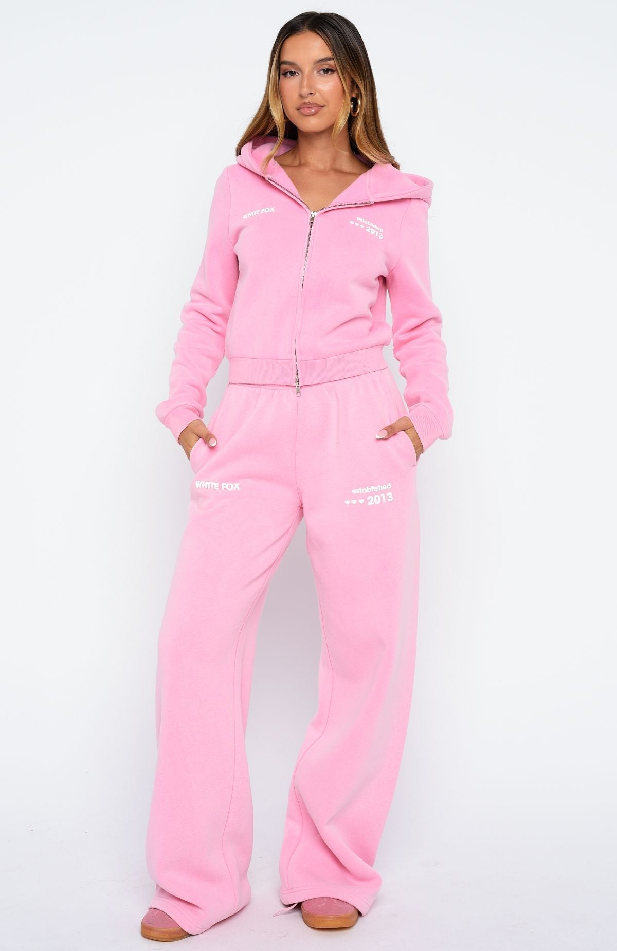 Down For Whatever Slim Zip Front Hoodie Pink Wash