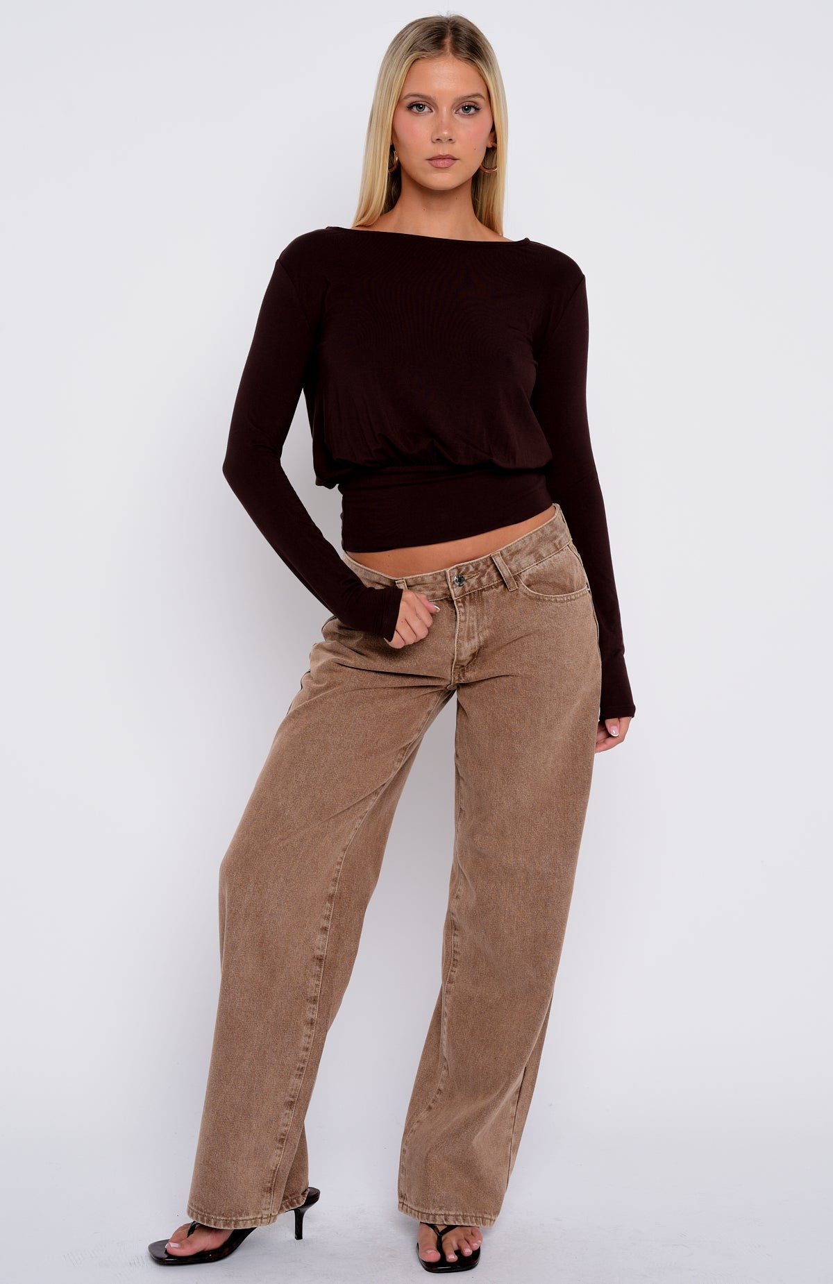 Love On Lock Long Sleeve Top Chocolate
