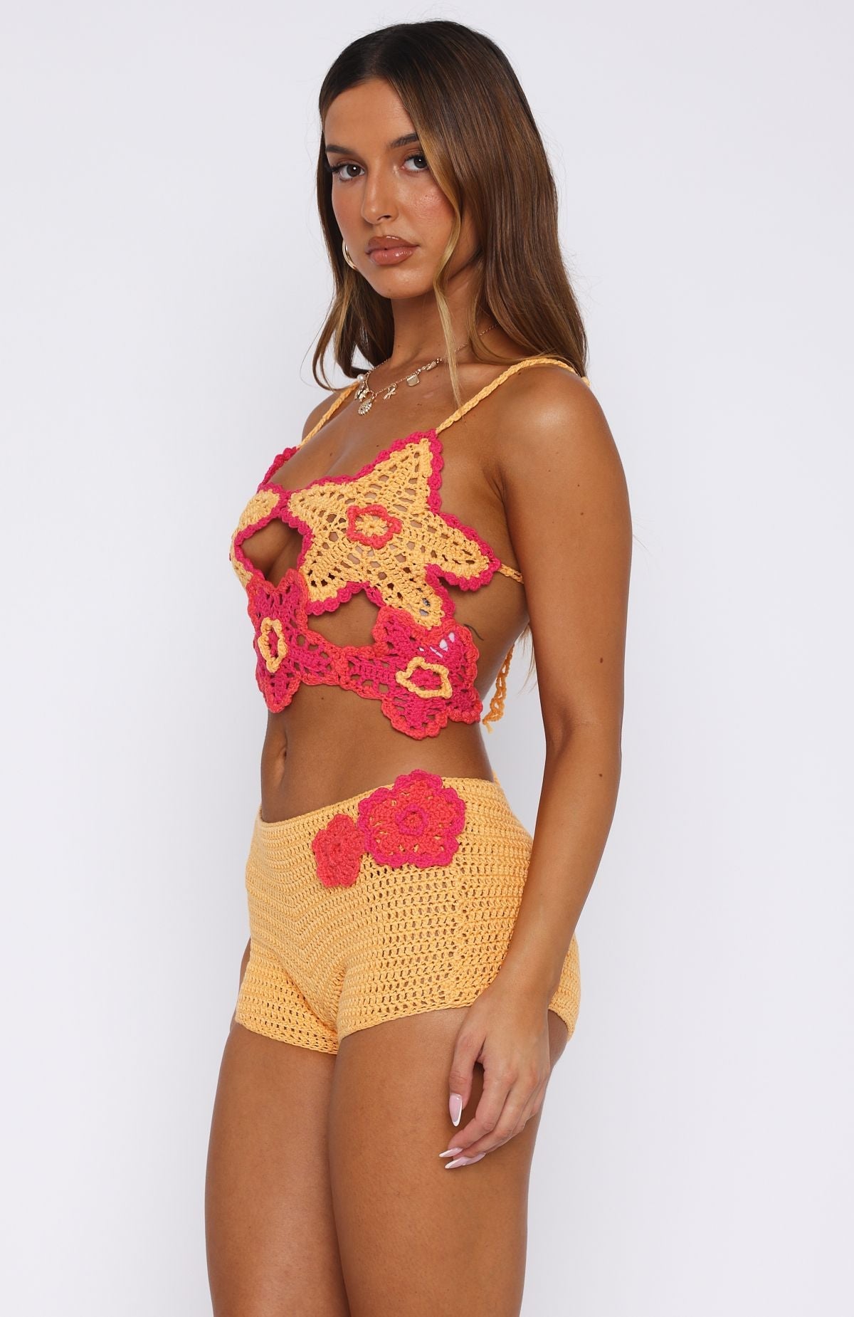 So Fresh Crochet Shorts Pastel Orange/Pink