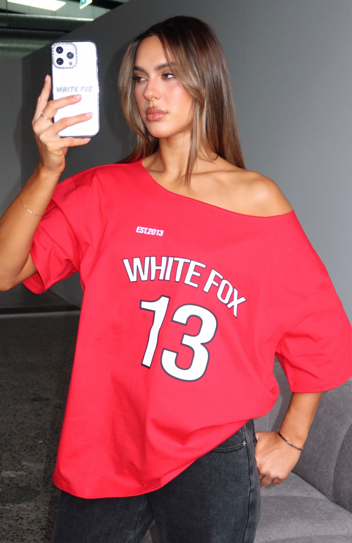 Latest Passion Off Shoulder Oversized Tee Red