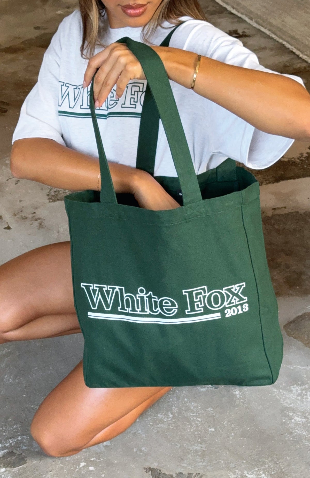 No Hesitation Tote Bag Forest Green/White